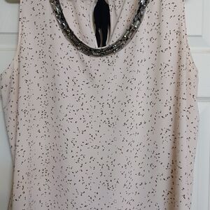 Ann Taylor Light Nude With Print- Sleeveless Blouse with Embellished Rhinestones